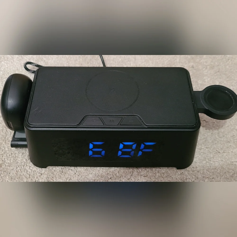 Black LED Clock with Wireless Charger